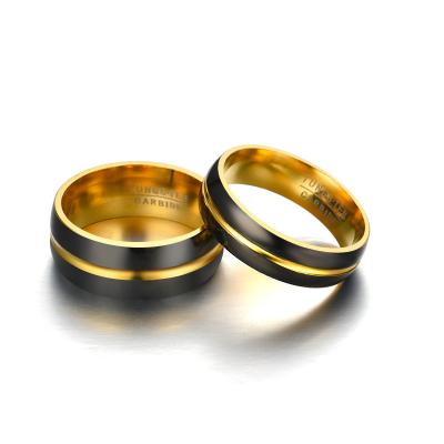 China FASHIONABLE Titanium Steel Popular Black Gold Jewelry Hand Ring Couples Two Tone Ring for sale