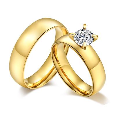 China Wholesale Romantic Jewelry Women and Men Fashion Couples Jewelry Gold Color Lover Rings for sale