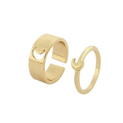 China New FASHIONABLE Jewelry Style Ring Alloy Plating Couples Hollow 2 Moons Ring Set for sale