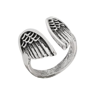 China New casual/sports angel wings ring European and American black angel wings retro open ring for sale