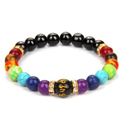 China TRENDY Chakra Bracelet with Meaning Cardfor Women Men Natural Crystal Healing Anxiety Jewelery Mandala Yoga Meditation Bracelet Gift for sale