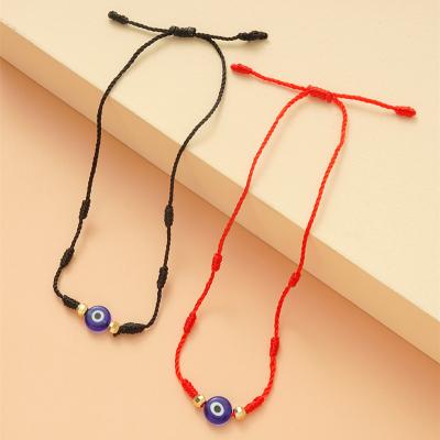 China FASHIONABLE Woven Red Turkish Eye Lucky Braided On Hand Wish Bracelet Wax Beaded Evil Yarn String Card for sale