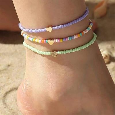 China FASHIONABLE fresh colorful European and American fashion alloy love heart accessories glass beads anklet chain foot ornaments for sale