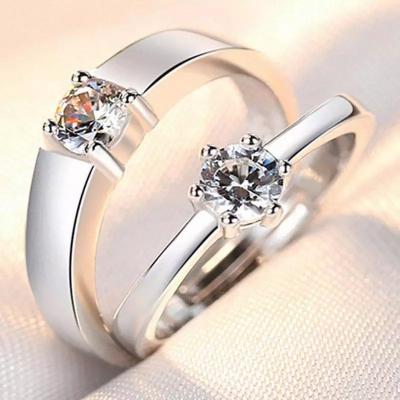 China Opening Romantic Wholesale Romantic Zircon Diamond Ring Simulation Ring Couples Jewelry Adjustable Ring for sale