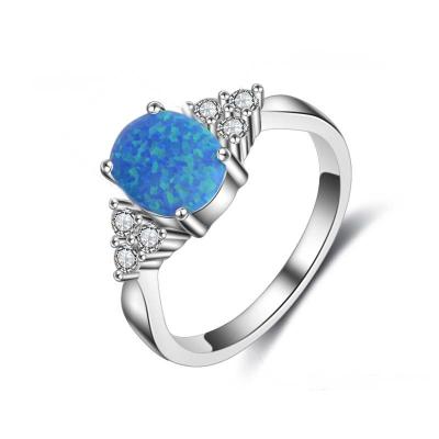 China Romantic Silver Oval Shape S925 Opal Stone Diamond In Debris High Support Hollow Women's Diamond Ring for sale