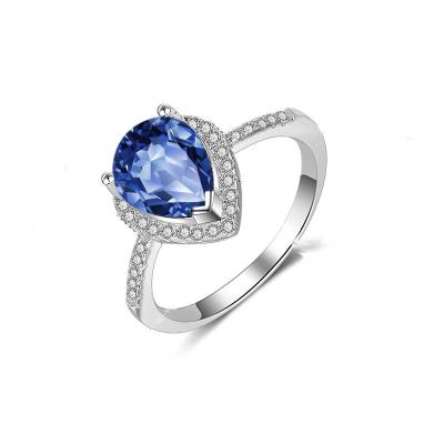 China Silver925Drop-shaped Romantic Women's Rhinestone Ring Surrounded Micro Inlaid Zircon Silver Accessories Inlaid Sapphire for sale