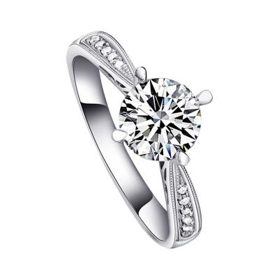 China 1 Carat 90 White Gold 925 Diamond Ring Romantic Crown Diamond Ring Pure Silver Plated Artificial Women Wedding for sale