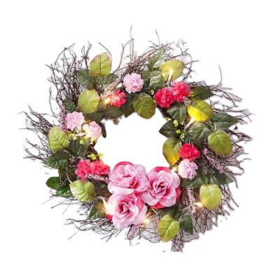 China Modern 33cm Led Hot Sale Artificial Spring Flower Wreath Led Home Wreath for sale