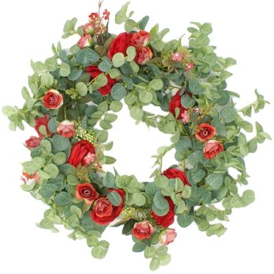 China Classic Custom ODM OEM Rose Wreath Home Wall Hanging Garland Romantic Eucalyptus Garland for sale