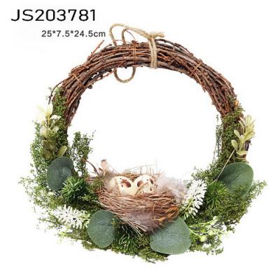 China Europe Artificial Flower Easter Wreath With Artificial Easter Egg Bird Nest Wreath for sale