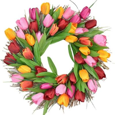 China Wall Decoration Wedding Wreath Colorful Tulip Garland Wall Hanging Cheap Home Wreath for sale