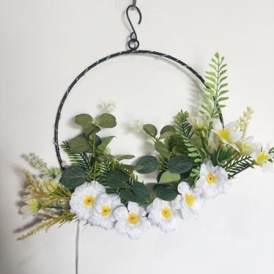 China Eco-friendly LED Artificial Flower Garland Metal Circle Garland With Wall Wedding Backdrop Decor Metal Circle Light Garland for sale