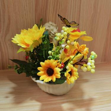 China Eco-friendly Home Decoration Angel Design Flowerpot Cute Artificial Plants With Green Plants Pot Placed Sunflower Bonsai Ornament for sale