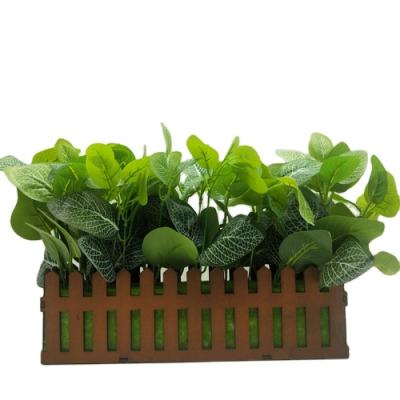 China Eco-friendly Home Rectangular Flowerpot Fence Ornament Artificial Flower Planter Wooden Box Flowerpot With Plants for sale