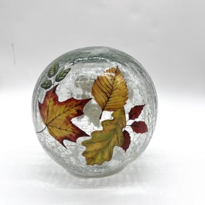 China Europe home decoration ball with autumn leaf led glow glass ball crackle glass ball for harvest festival for sale