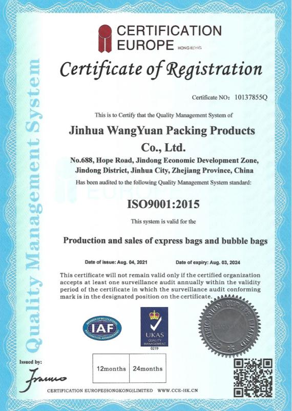 ISO9001 - Yiwu Wangyuan Packing Products Co., Ltd.