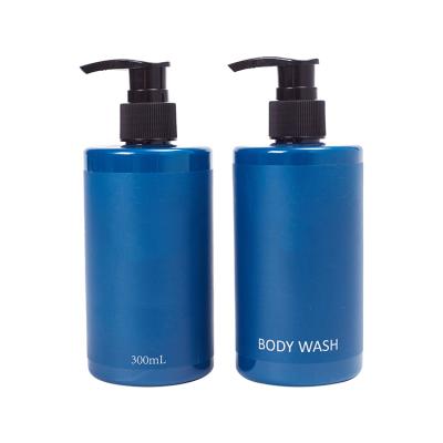 China New Design 300ml Recyclable Body Wash Blue Packaging Bottle Shower Gel Refillable Plastic Container for sale