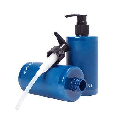 China 300ml Recyclable Empty Blue Body Wash Container Shower Gel Plastic PET Bottle With Pump for sale