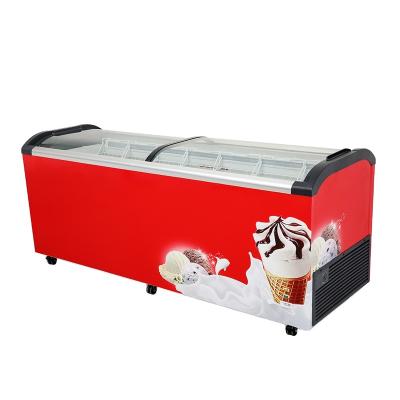 China CUSTOMIZED Kenkuh horizontal frozend food ice cream display glass top freezer for truck for sale