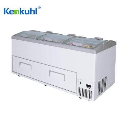 China Glass Top Freezer With Drawer Kenkuhl 700L-800L Ice Cream Popsicle Meat Cake Display Freezers Refrigerators With Drawer Island Freezer for sale