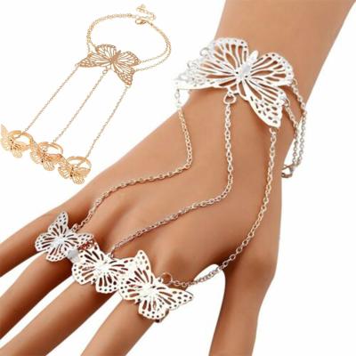 China High Quality Retro Style Nightclub Girl Personality Bracelet Butterfly Hollow Female Finger Bracelet Chain Stylish Punk Bracelet Gift for sale