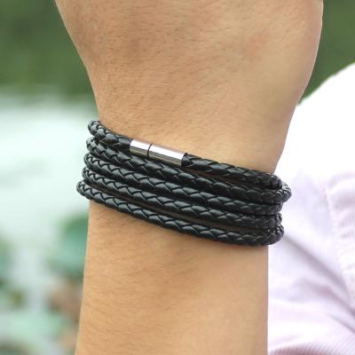 China High Quality Brand Retro Black Envelope Bracelet Men Leather Bracelets Long Fashion Sproty Chain Link Male Charm Bracelet for sale