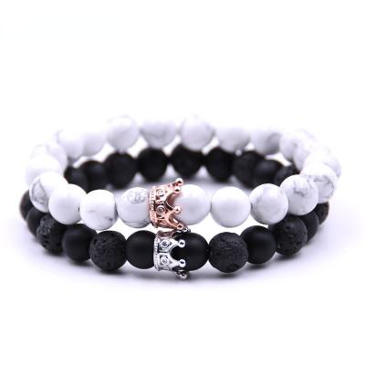 China High Quality Couples Bracelet Crown Bracelets For Women Charm Stone Bead Charmed Tiny Zircon Crown Couples Bracelet for sale