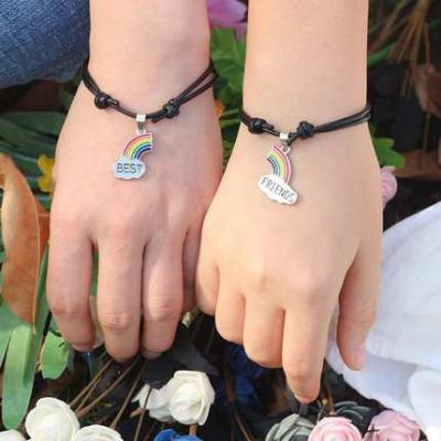 China Handmade Bracelet High Quality Rainbow Best Friend Bracelet Friendship Couples Adjustable Bracelet Gift for sale