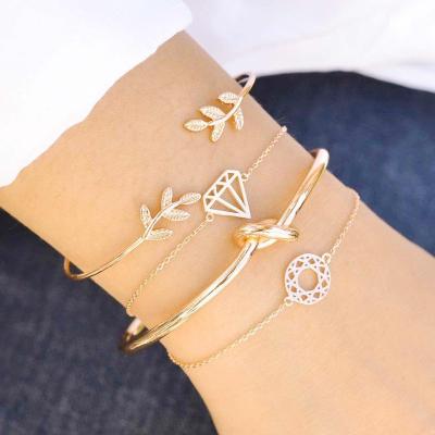 China High Quality 4Pcs/set Cavity Diamond Bangles Boho Leaves Knotted Bracelet Set Birthday Day Jewelry Gift For Women for sale