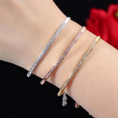 China High Quality Bangle Adjustable Bracelet For Women Shiny Rose Gold Color Jewelry Love Bracelet Women Slider for sale