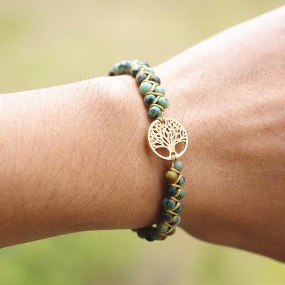 China Handmade Natural Tree of Life Charm Bracelet High Quality Stone Boho Yoga Wrap Bracelet & Bangle African Braided Gift Men Women Bracelet for sale