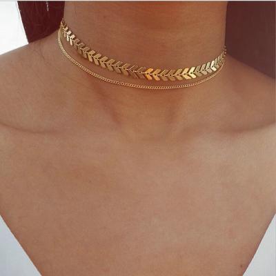 China Fashion Women Lady Elegant V 18k Stainless Stainless Sequins Chain Necklace Bib Party Double Layer Jewelry Choker Necklace for sale