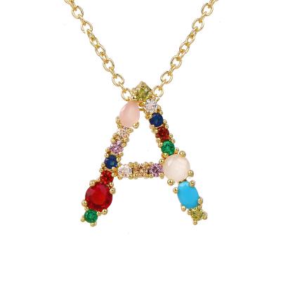 China Other Hot Sale Gold Color Initial CZ Necklace Charm Letter Necklace Name Jewelry For Women Accessories Zircon Pendant Necklace for sale