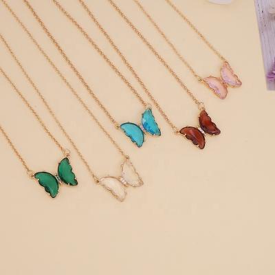 China Wholesale Fashion TRENDY Crystal Butterfly Quartz Necklace Simple Gold Plated Butterfly Necklace For Women Jewelry Party Gift for sale