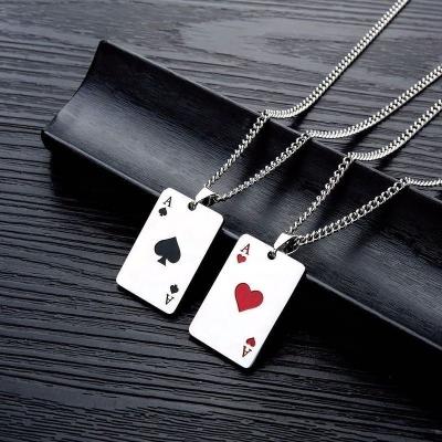 China Europe and America Fashion Ace of Spades Pendant Necklace for Women Men Playing Card Heart Poker Chain Necklaces Creative Jewelry for sale