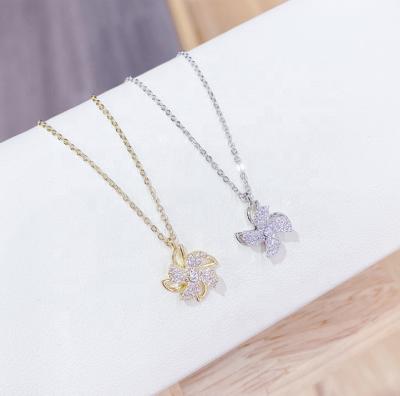 China 2021 High Quality Gold Plated Stainless Steel Zircon Korean Windmill Chain Spinning Brass Plated Pendant Necklace For Women Jewelry Gift for sale