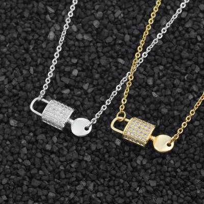 China High Quality Crystal Bijoux Femme Lock And Key Pendant Necklace Women Fashion Jewelry Gold Color Stainless Steel Boho Collares for sale