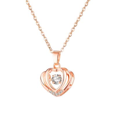 China New High Quality Fashion Gold Plated Zircon Heart Shaped Pendant Love Stainless Steel Necklace Pendant Necklace for sale