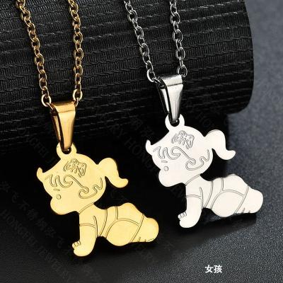 China Wholesale Gold Stainless Steel Necklace Design Jewelry Wholesale Gold Baby Boy Girl Crawling Necklace For Family Gifts for sale