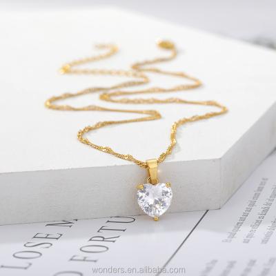 China High Quality Crystal CZ Heart Necklaces Dropshipping Seller Women Water Wave Chain Stainless Steel Heart Jewelry Chain Necklaces for sale