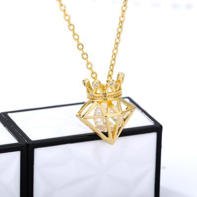 China High Quality Gold Plated Stainless Steel Zircon Queen Crown Diamond Shaped Shungite Women Jewelry Necklace for sale