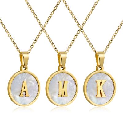 China High quality ! 2021 Charm Gold Color 26 Letter Initial Alphabet Shell Pendant Stainless Steel Necklace For Women Party Gift for sale