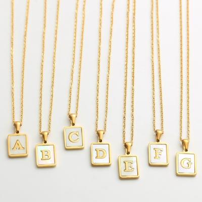 China High quality ! 18K Gold Stainless Steel Letter A-Z Initial Necklace For Women White Rectangle Shell Alphabet Pendant Necklace for sale