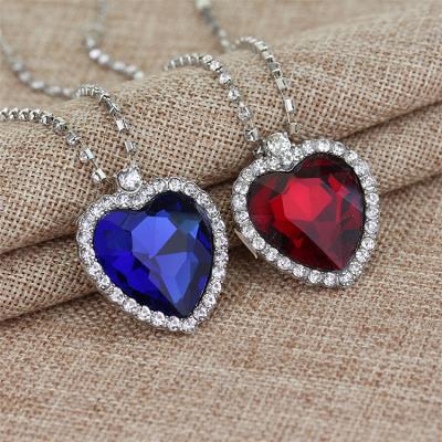 China High Quality Movie Titanic Heart Of Blue Red Crystals Diamond Necklace For Women Gift Ocean Pendant Necklace Pendant for sale