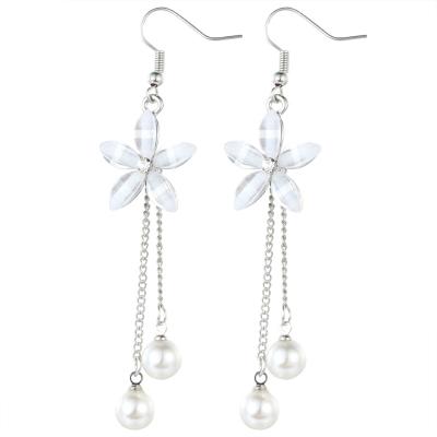 China FASHIONABLE high quality simple flower earrings pearl tassel elegant women long fashion jewelry 2021 earrings for sale