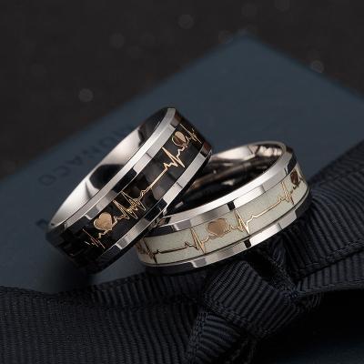 China CLASSIC Luminous Glowing Ring ECG Ring Stainless Steel Promise Heartbeat For Women Men for sale