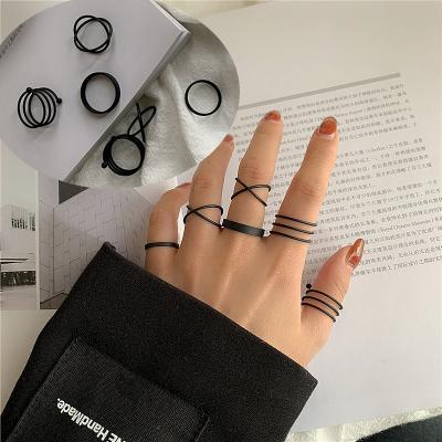 China New Environmental Friendly Punk Minimalist Smooth Gold Rings 6pcs/set/Black Geometric Metal Rings For Women Girls Party Jewelry Jewelry Femme for sale