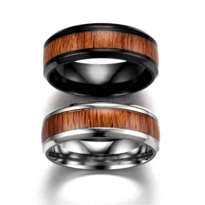 China Latest High Quality Simple Design Stainless Steel Wood Grain Ring Vintage Titanium Tungsten Carbide Ring For Men for sale