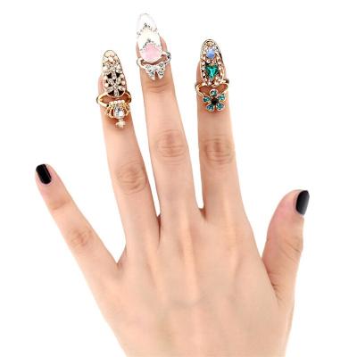 China Environmental Friendly Nail Ring Crystal Finger Nail Rings Charm Flower Lady Rhinestone Fingernail Protective Fashion Jewelry Bowknot Crown for sale