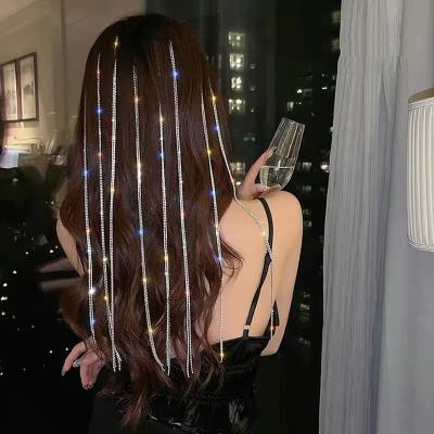 China 2021 New Fashion Diamond Chain Hairpin Braided Hair Tassel Hairpin Headdress High Sense Temperament Flashing Dirty Braided Headband for sale